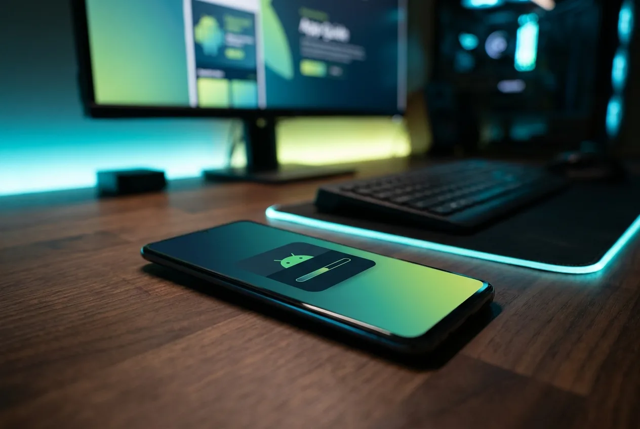 Telefon Android cu ecran de instalare aplicație casino