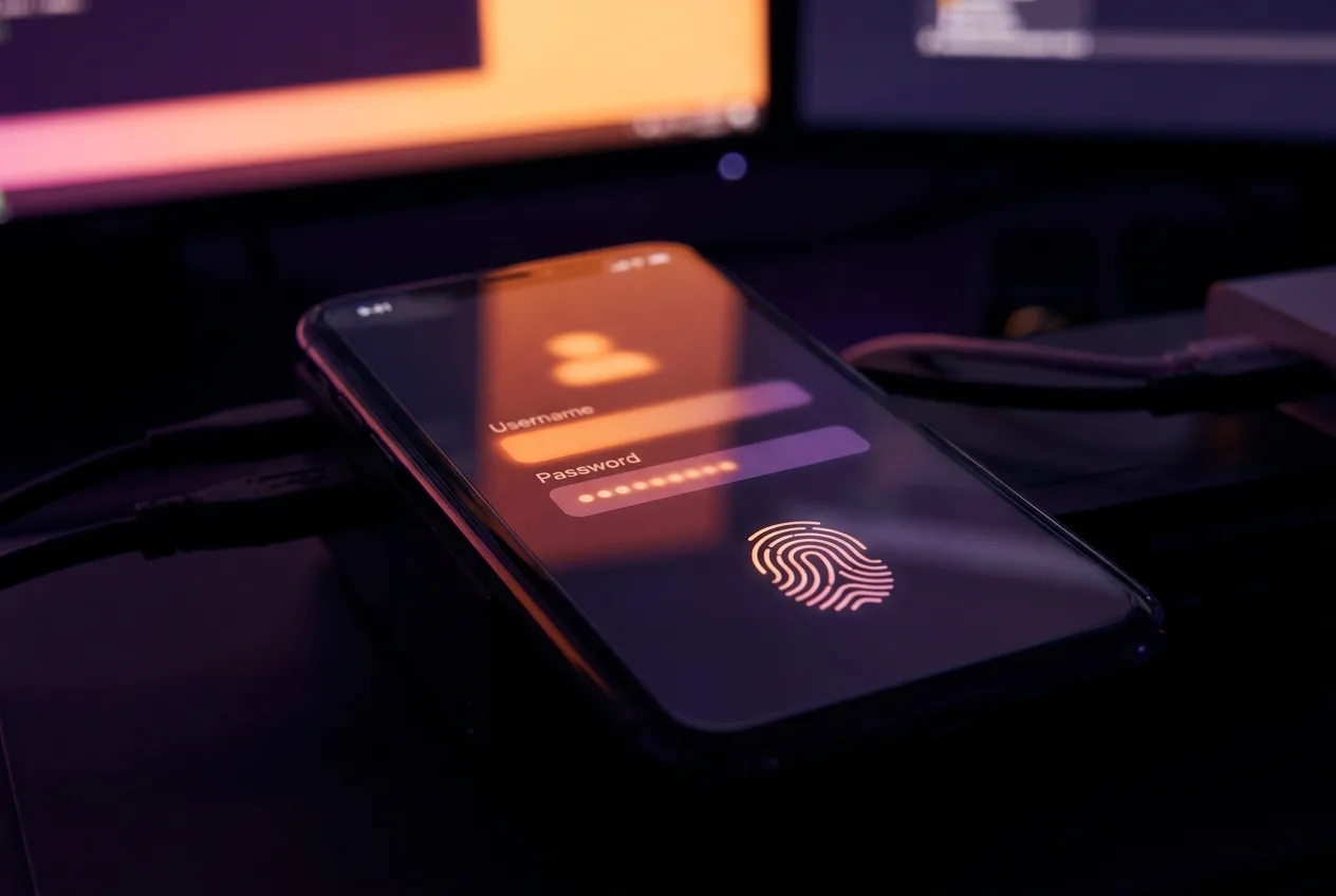 Telefon cu ecran de autentificare și login pentru aplicație casino